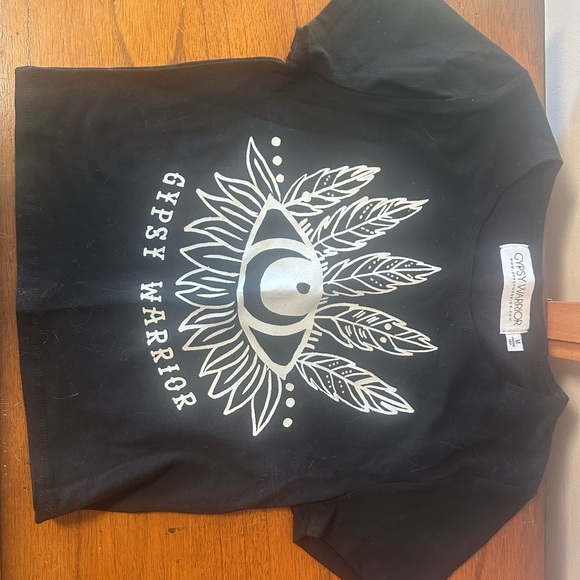 Gypsy Warrior Black Tee with Eye and Feather Design - Picture 2 of 3